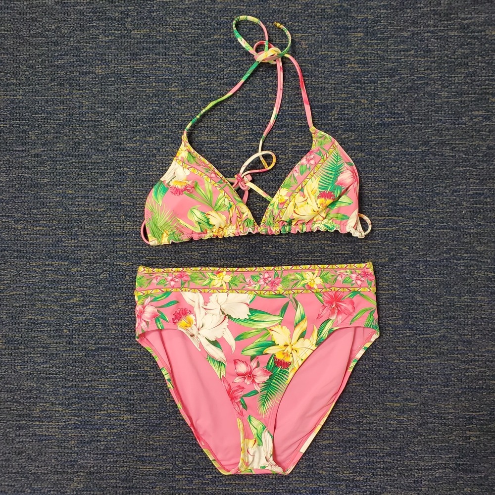 Tommy Bahama Bikini Set Size M High Waist Swimsuit Floral Tropical Pink Island